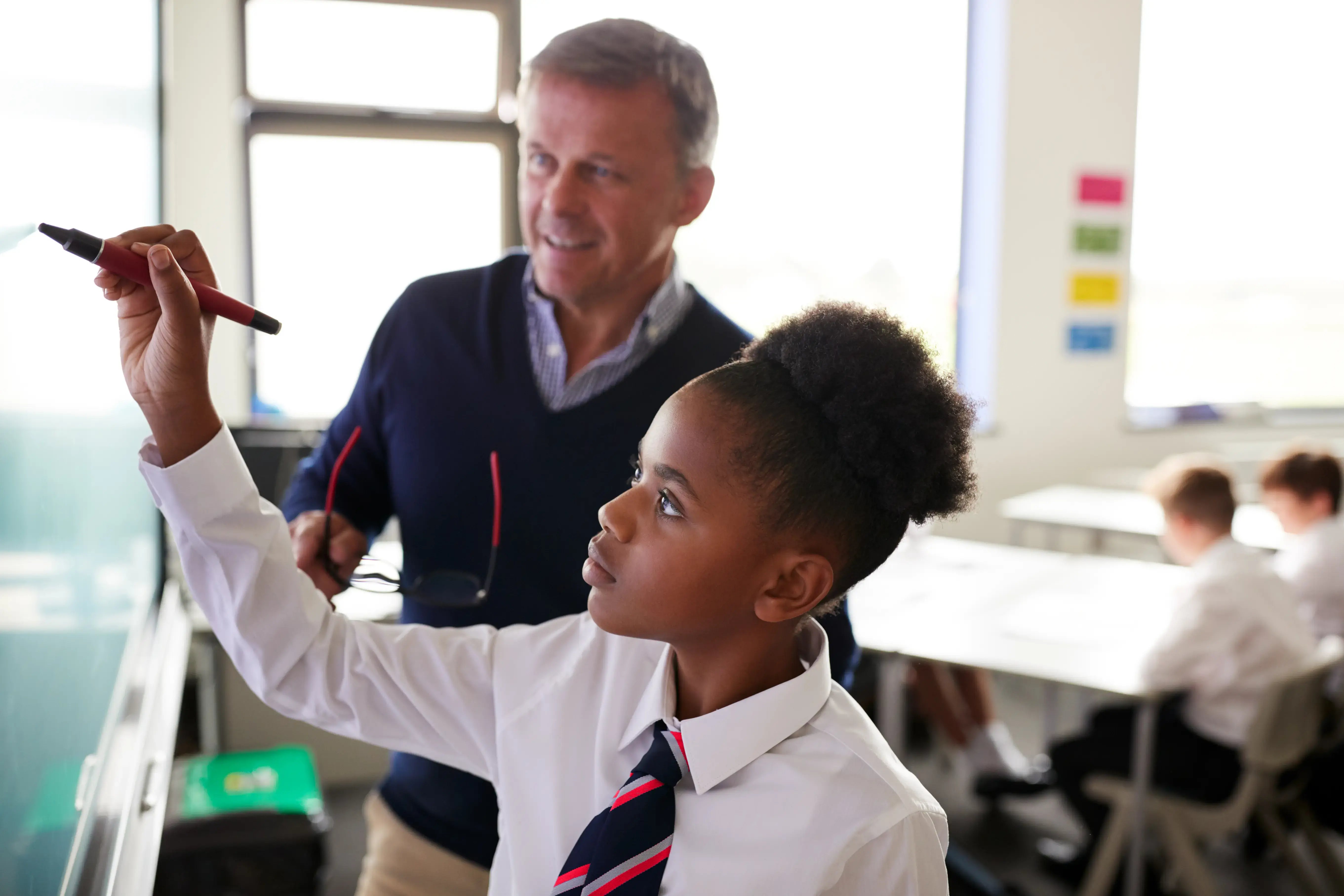 Digital Whiteboard Student with Red Tie