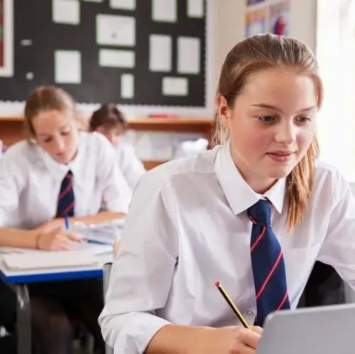 Student in classroom on laptop computer