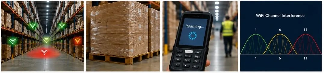 Warehouse scanner wifi drop outs, metal racking blocking and reflecting WiFI signal