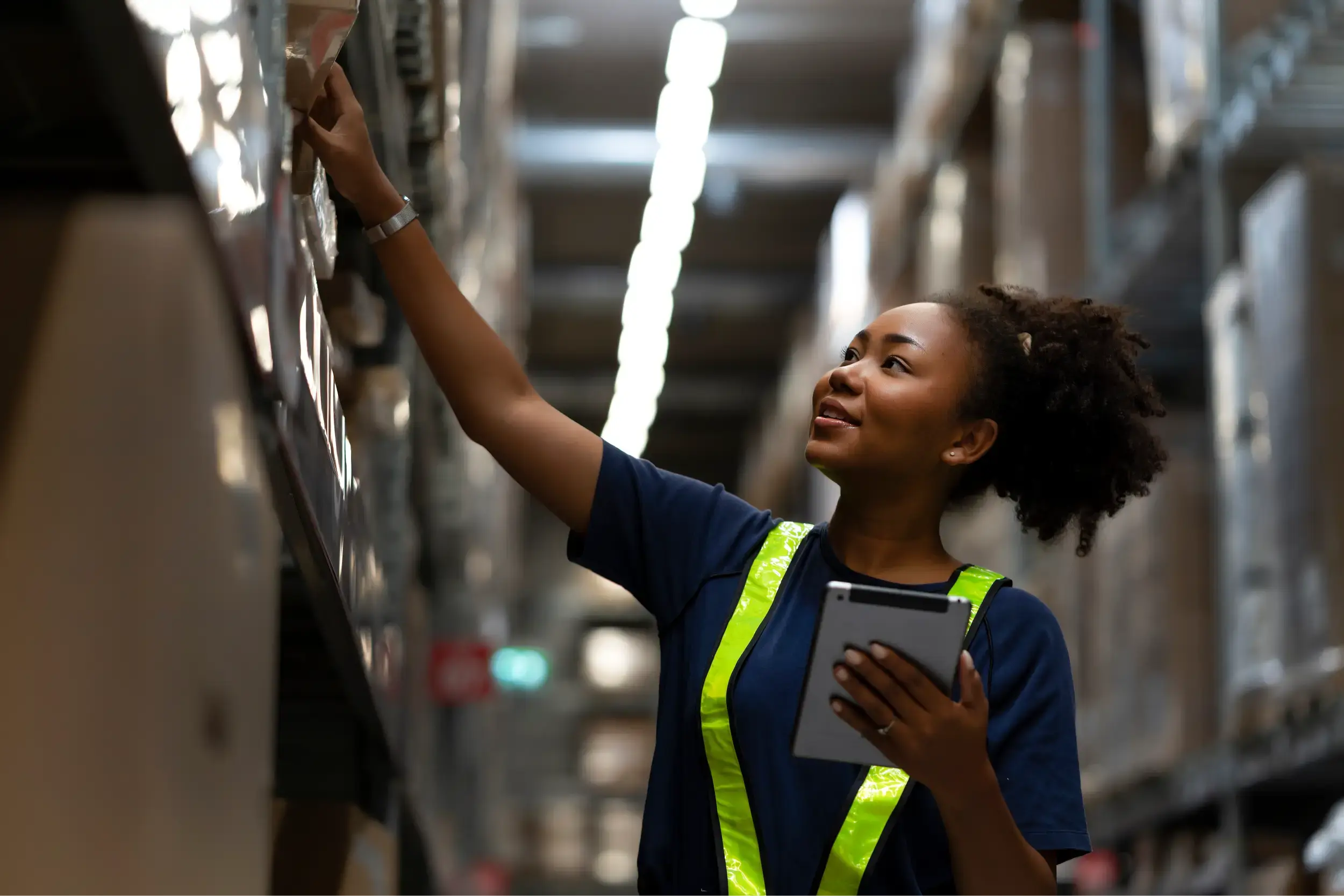 a warehouse worker using a tablet